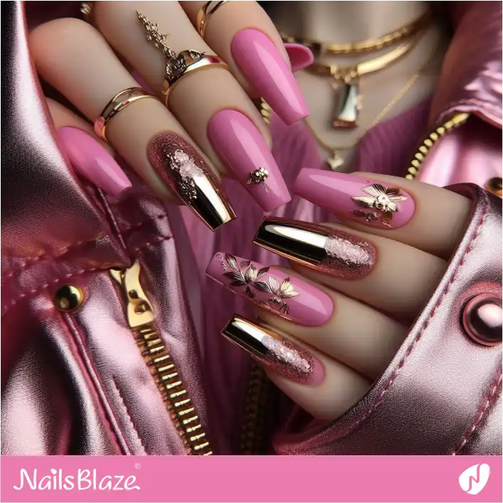 Luxury Pink Nails with Chrome Tips | Foil Nails - NB4088